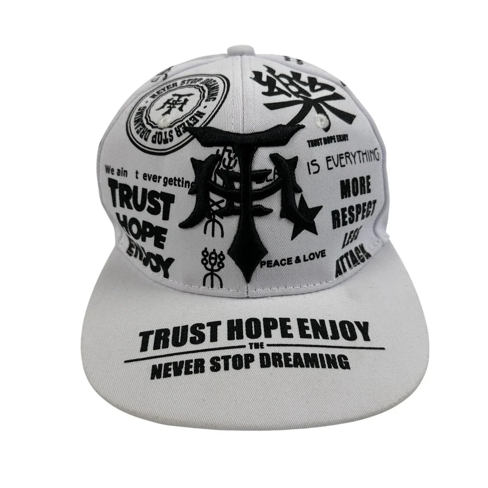 White Graphic‎ Print Snapback Hat Trust Hope Enjoy Never Stop Dreaming